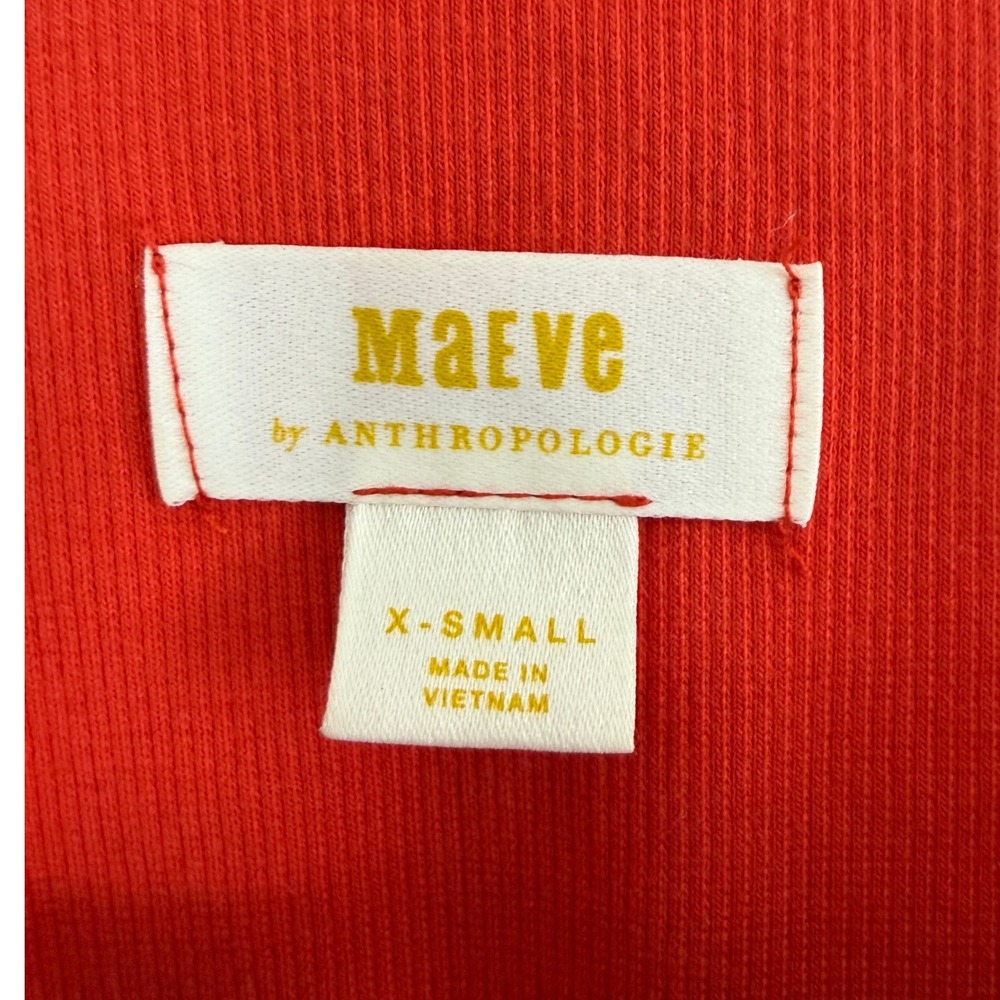 Maeve Anthropologie Red Ribbed Knit Top Floral Guipure Lace Balloon Sleeve Sz XS - Picture 11 of 12